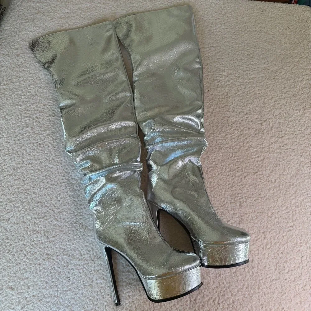 Womens Stiletto Thigh High Boots Slouched High Heel Platform Round Toe Sz 12 42